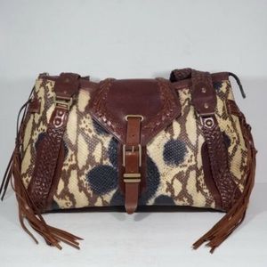 Cole Haan “Sierra” Snake print, braided strap leather trim bag with side tassels